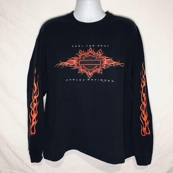 VTG 90s Harley Davidson Feel The Heat Motorcycle Long Sleeve Shirt CA Van Nuys L - Picture 2 of 7